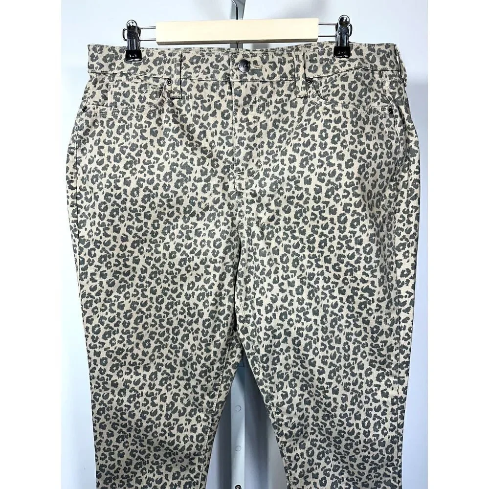 NYDJ X CHICO'S Women's Leopard Print High Rise Skinny Leg Jeans Tan Size 14